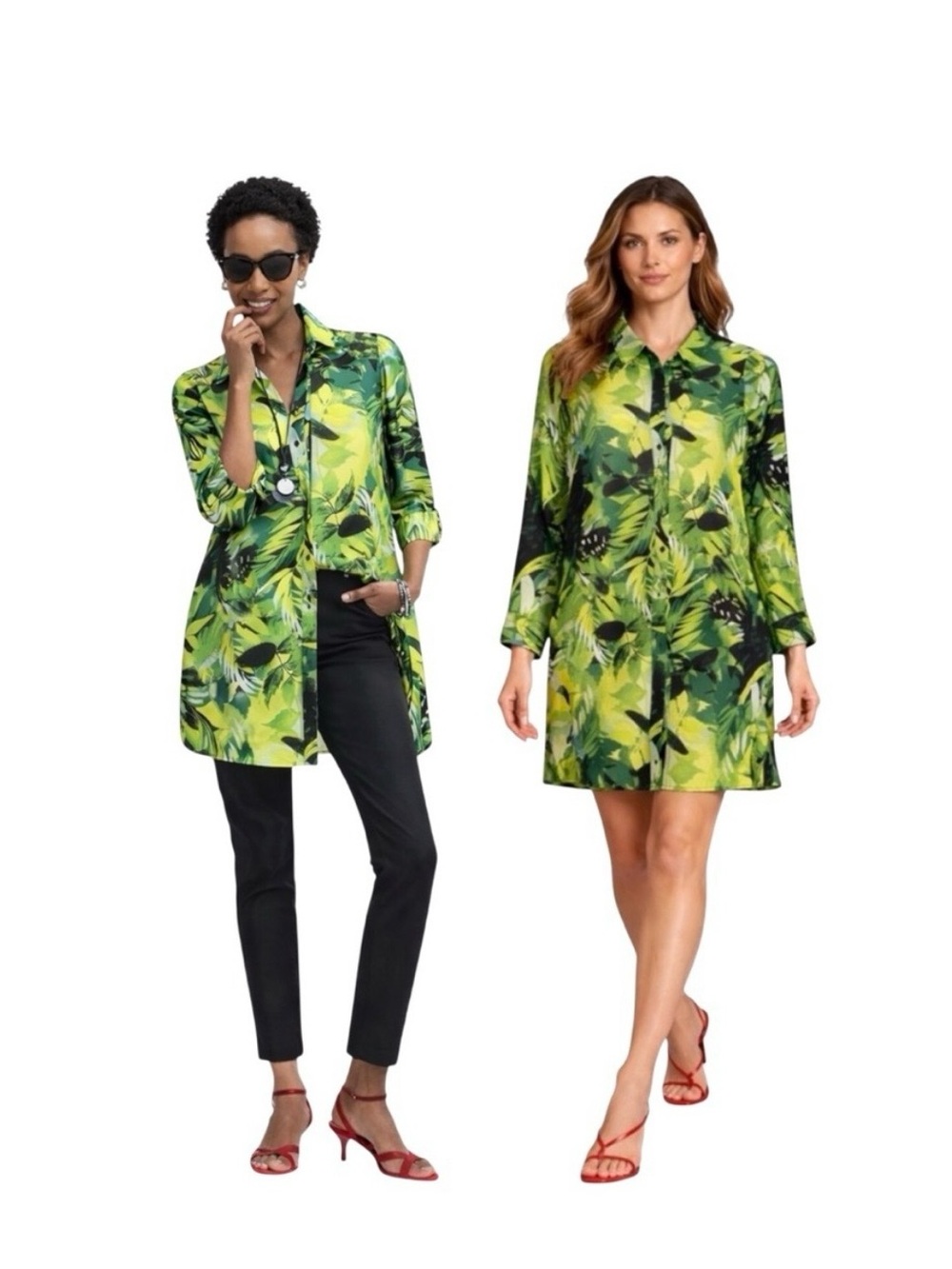 Live 4 Truth Lime & Green Tropical Print Mini Shirt Dress